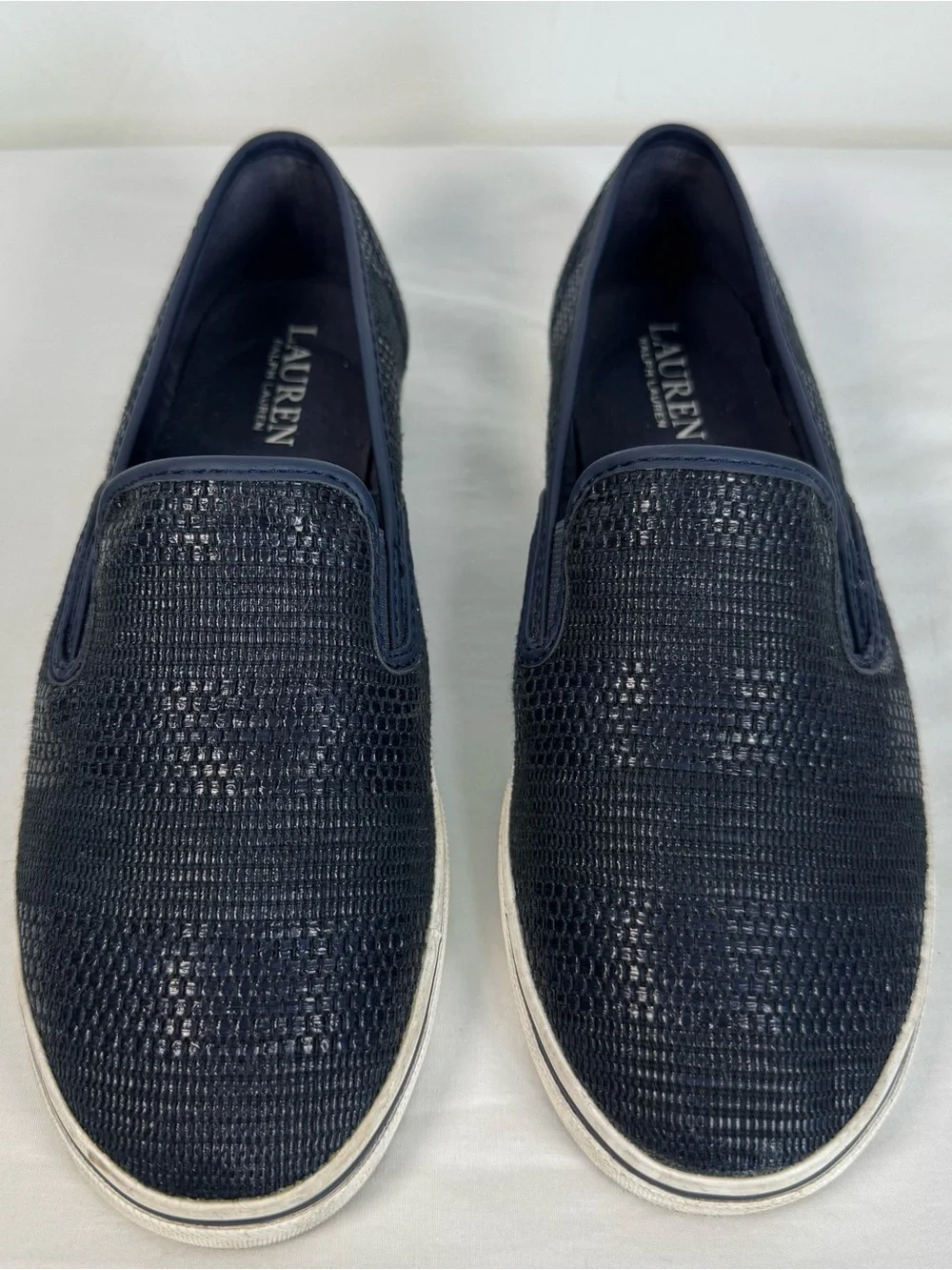 Lauren Ralph Lauren Janis Slip On Loafer Shoes Womens 8 Navy Blue Coastal Preppy
